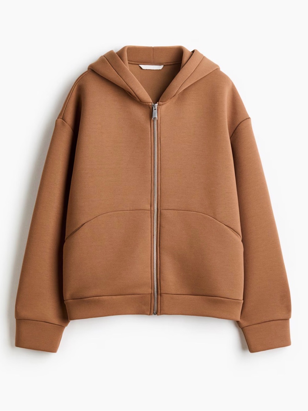 H&M Scuba Hooded Jacket Size Small Dark Beige Zip Up NWT Minimalist